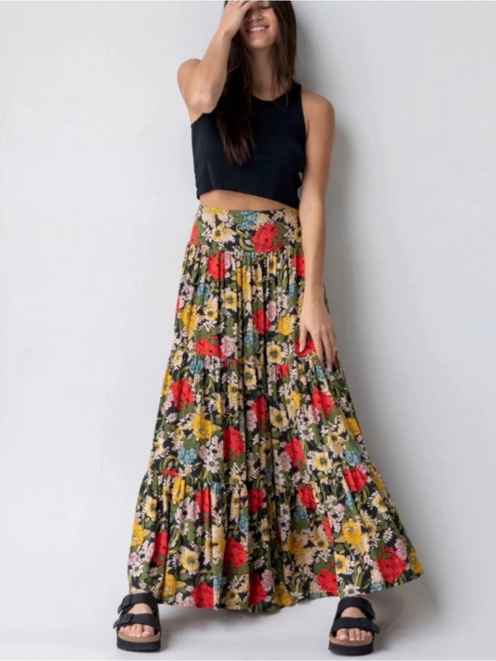 Natural Life Hanna Floral Convertible Maxi Skirt Dress Medium NWT Boho Tiered